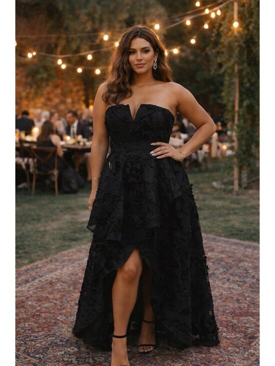 Lulus Dresses & Skirts - Lulus Majestic Glam Maxi Dress Sz XL Black Strapless Textured Hi Low Formal Gown